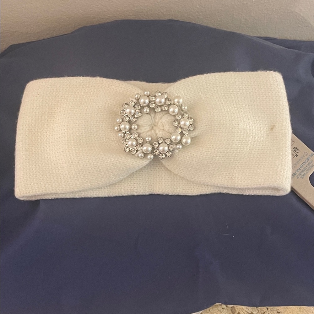 Primark White Headband with Pearl and Rhinestone Detail